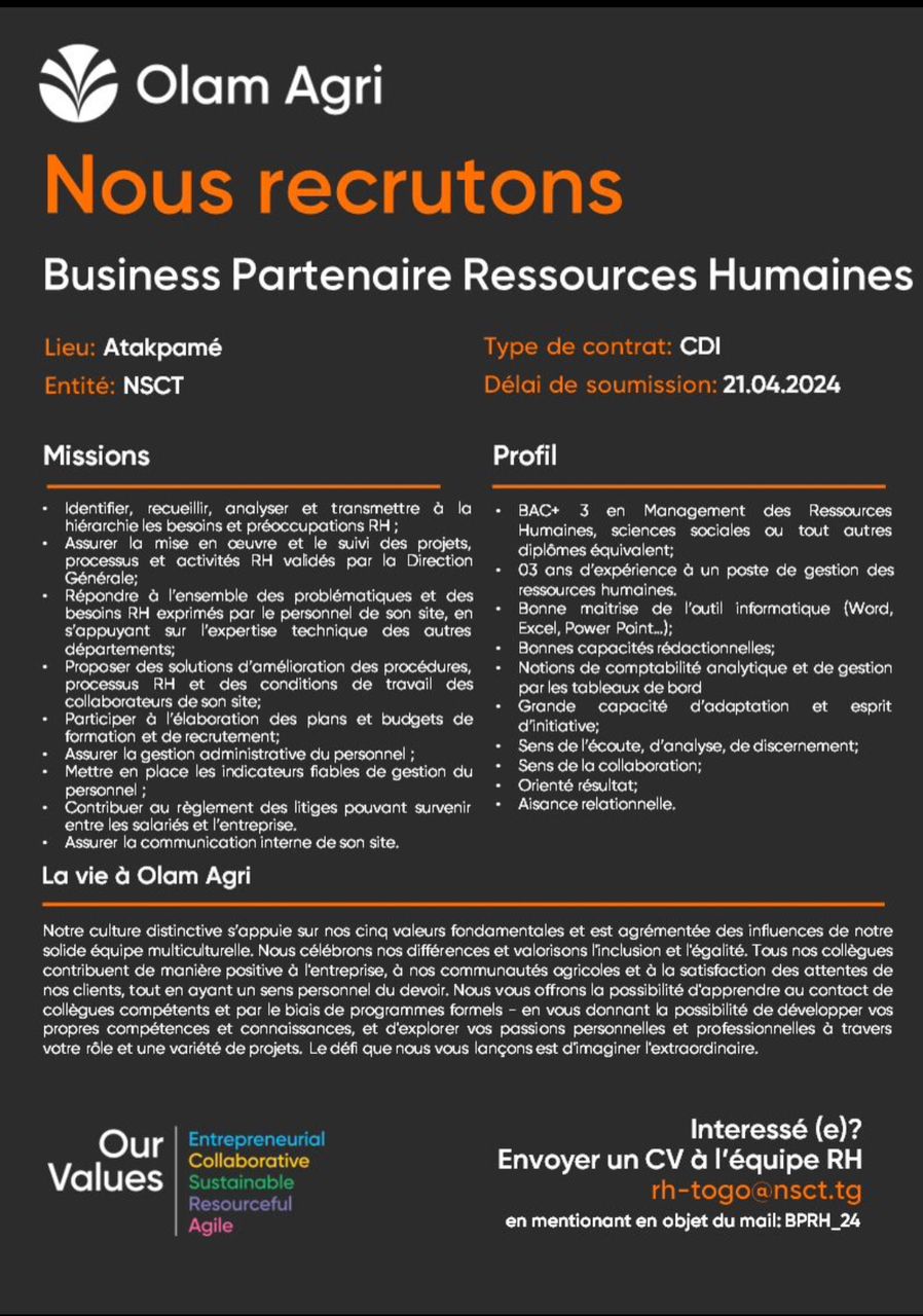 Business Partenaire Ressources Humaines (Avril, 2024)